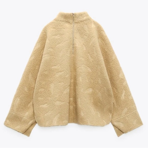 Zara Women’s Medium Teddy Cape Sleeve Poncho Top Tan Pressed Feather - Picture 4 of 12